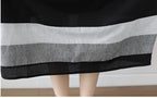 Women's Cotton Linen Midi Dress Short Sleeve Color Block - Casual Plus Size One Size Black