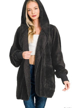 Hooded Faux Fur Jacket with Pockets