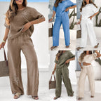Women's Embroidered 2-Piece Set Quarter Sleeve Top High Waist Pants