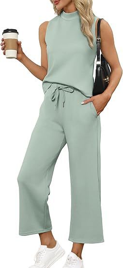 Women's Sleeveless Top Wide Leg Cropped Pants Two-Piece Set Matching Outfit