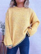 Sarah Express Women's Contrast Trim Round Neck Cozy Sweater