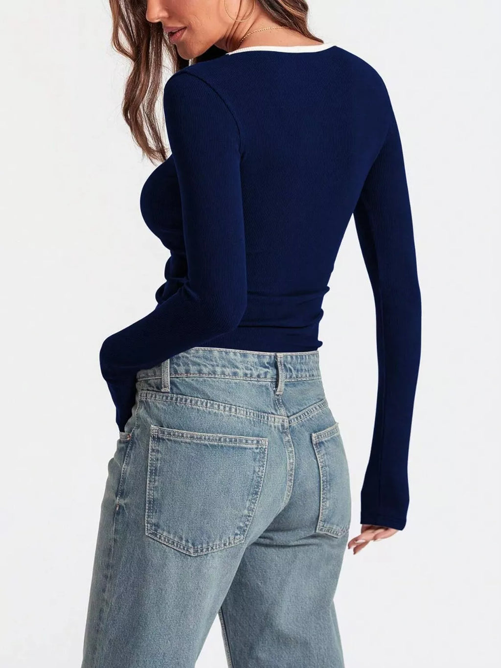 Sarah Express Women's Contrast Trim Long Sleeve Top