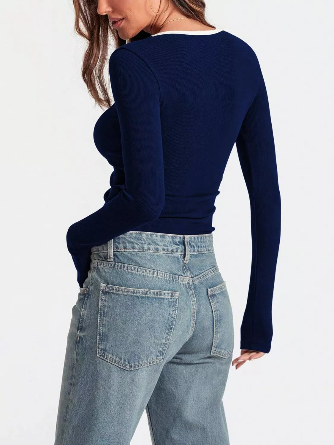 Sarah Express Women's Contrast Trim Long Sleeve Top