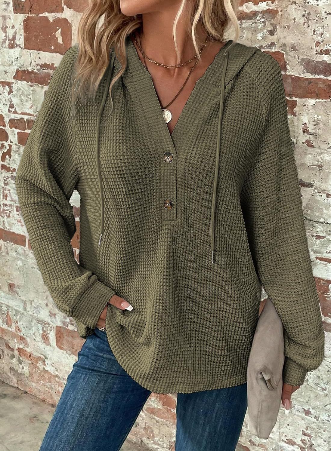 Women's V-Neck Long Sleeve Pullover Sweater Loose Fit Casual