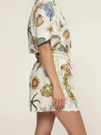 Sarah Express Women's Printed Button Up Shirt and Shorts Set