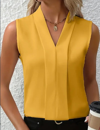Women's Sleeveless V-Neck Blouse Elegant Polyester Top