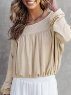 Sarah Express Women's Textured Drop Shoulder Long Sleeve Top - Babydoll Ruched Design