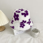 Women's Plush Dome Winter Hat with Floral Accent