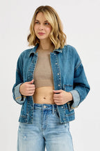 Sarah Express Women’s Oversized Denim Jacket with Cargo Pockets Casual