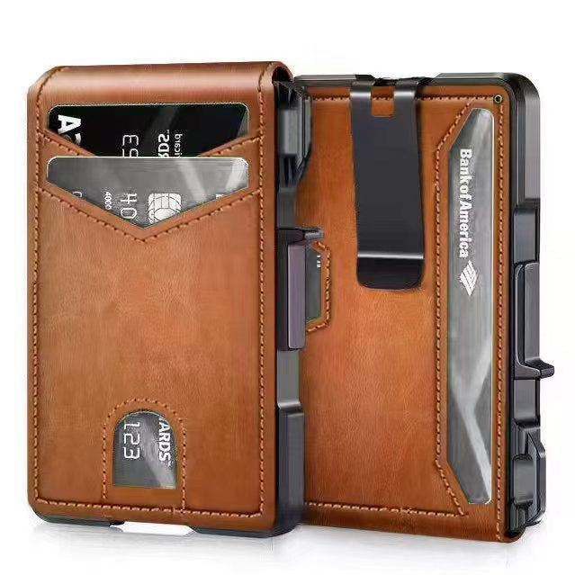Sarah Express Carbon Fiber Slim Folding Cardholder Wallet for Men – Minimalist PU Leather Bifold Dark Brown 110mmx78mmx20mm