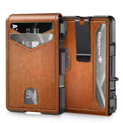 Sarah Express Carbon Fiber Slim Folding Cardholder Wallet for Men – Minimalist PU Leather Bifold Dark Brown 110mmx78mmx20mm