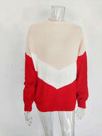 Tricolor Patchwork Knit Sweater Color Block Acrylic