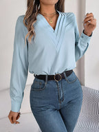 Sarah Express Women's Layered V-Neck Long Sleeve Blouse Light Blue