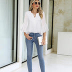 Women's Lotus Leaf Ruffle Sleeve Pullover Top Loose Fit 3/4 Sleeve