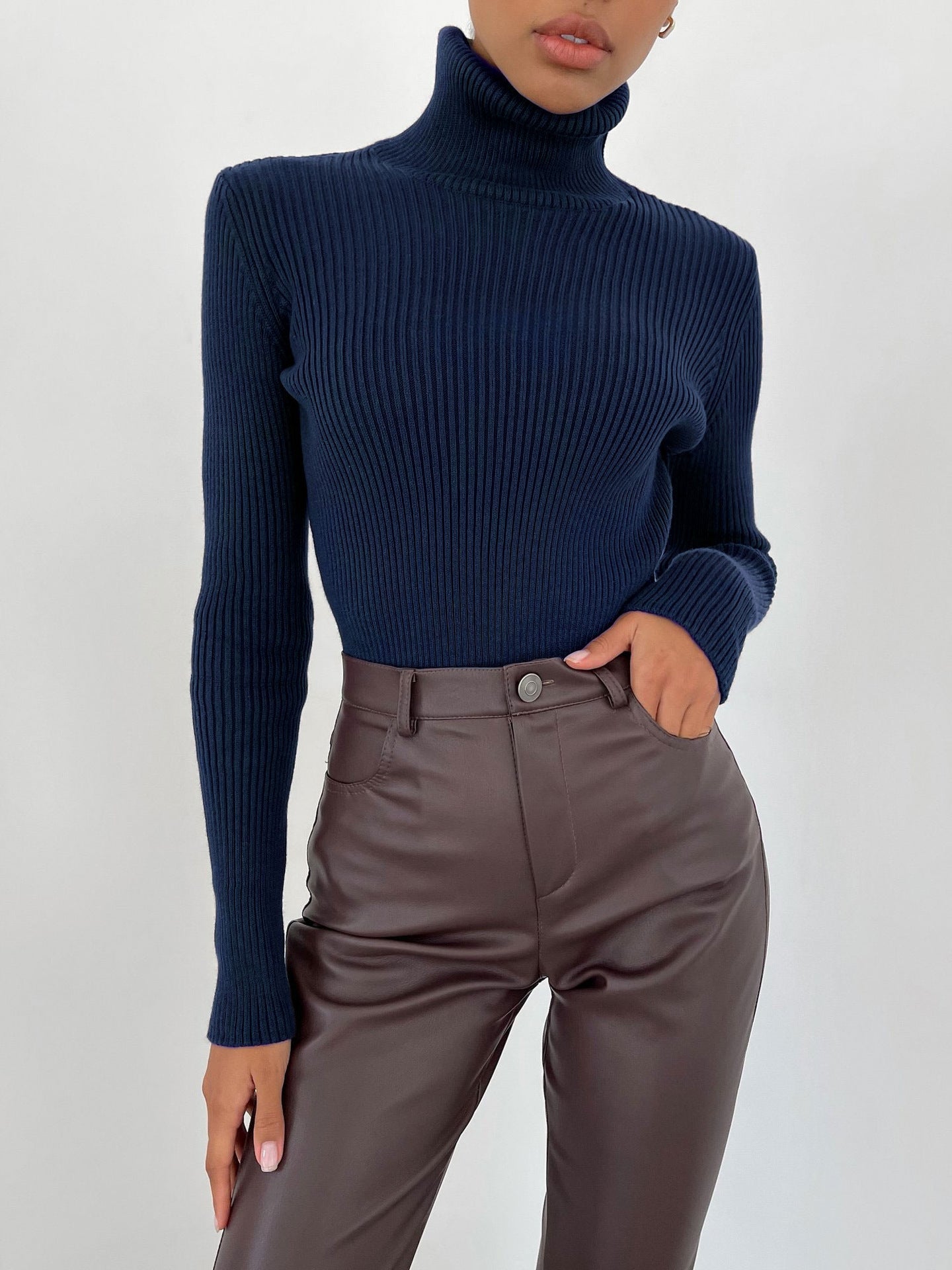 Women's Turtleneck Knit Pullover Sweater Long Sleeve
