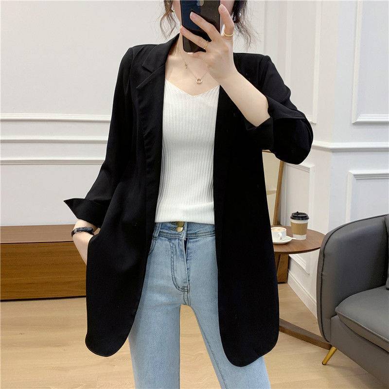 Women's Single-Breasted Blazer Jacket - Stand Collar Office Suit Coat