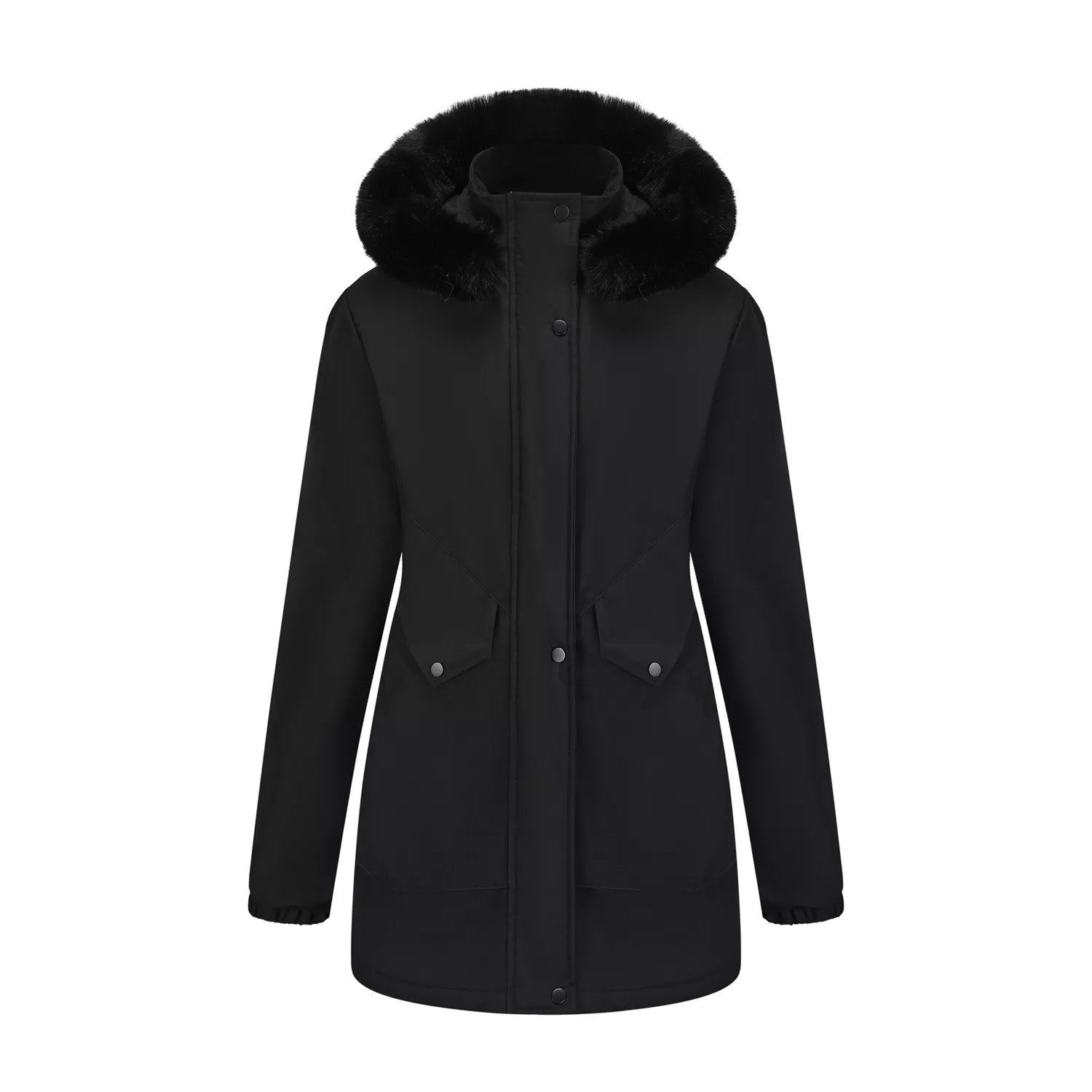 Trendsi Full Size Fur Hooded Warm Winter Parka Outerwear Plus Size Black