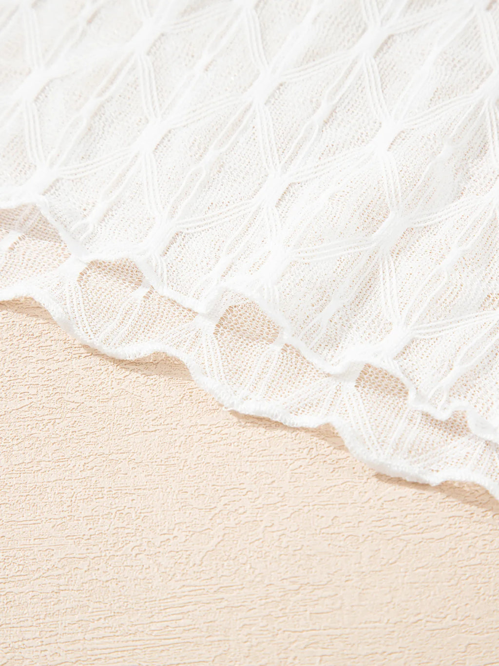 Sarah Express Women's Sheer Mesh Patterned Lettuce Trim Slim Long Sleeve Top