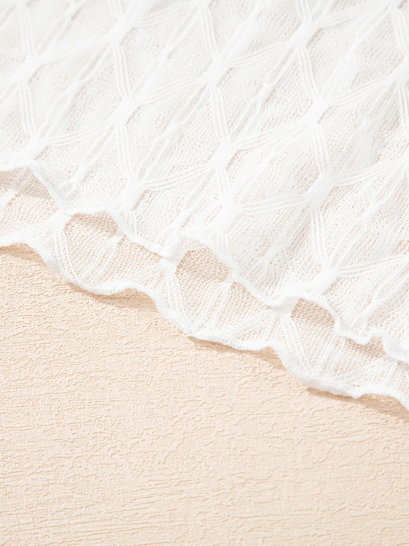 Sarah Express Women's Sheer Mesh Patterned Lettuce Trim Slim Long Sleeve Top