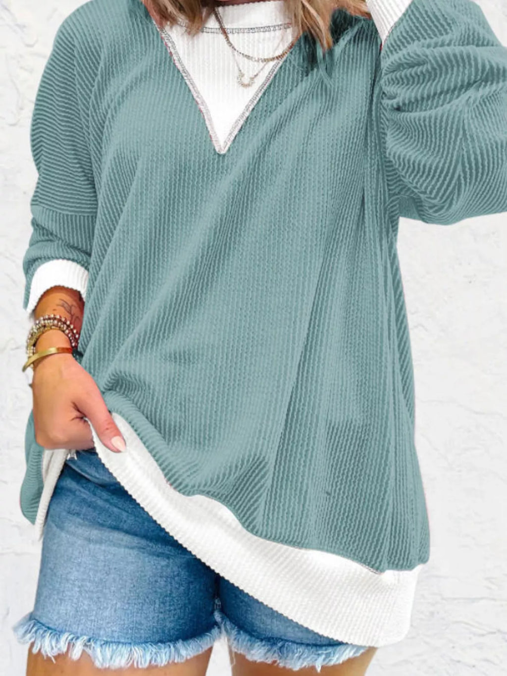 Sarah Express Women's Two-Tone Ribbed Knit Sweatshirt