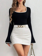 Sarah Express Women's Long Sleeve Bodysuit with Contrast Trim