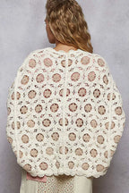 Sarah Express Women’s Openwork Chenille Cardigan with Floral Contrast V-Neck