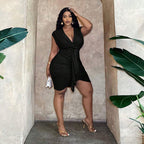 Women's V-Neck High Waist Ruffle Hip Dress