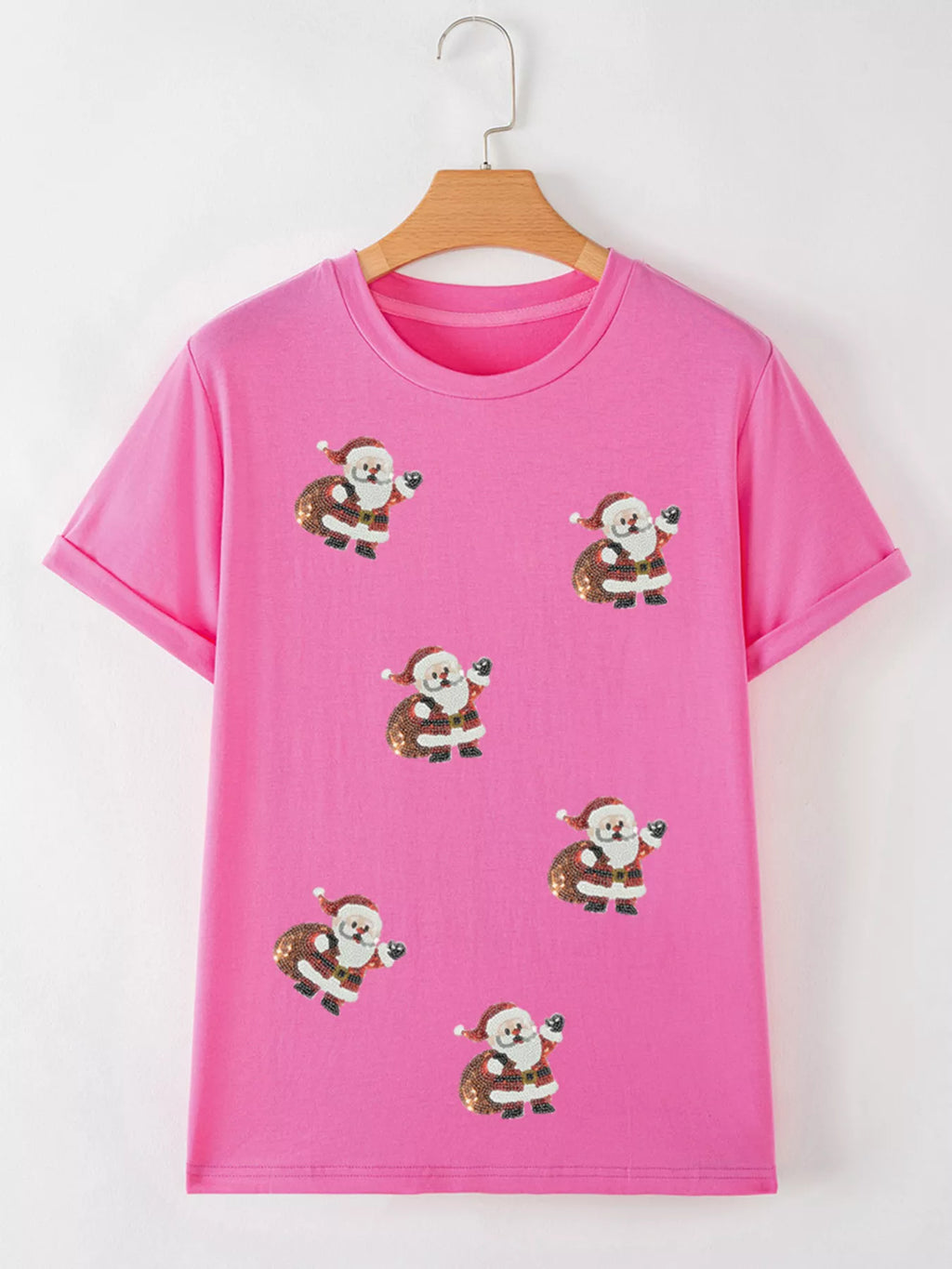 Sarah Express Women's Santa Claus Deliver Gifts Sequin Short Sleeve Tee