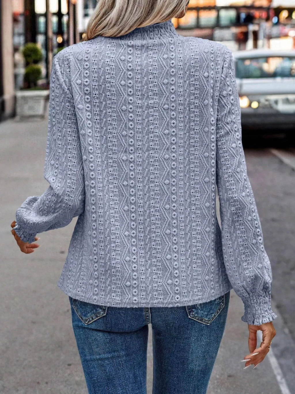 Trendsi Eyelet Long Sleeve Blouse