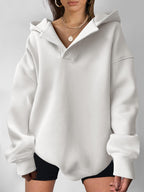 Women's Loose Fit Hoodie Sweatshirt - Solid Color Long Sleeve Pullover Top