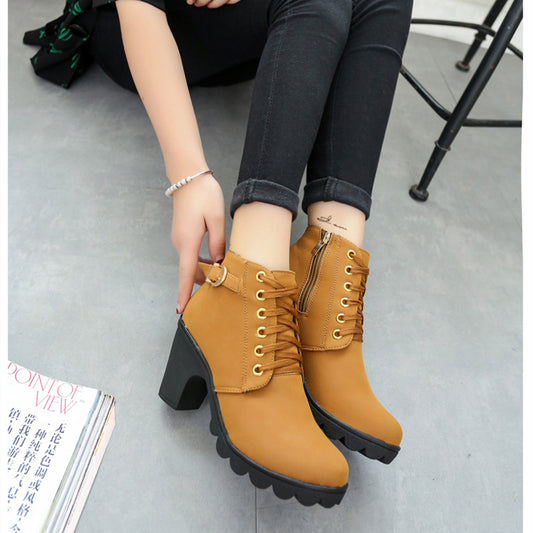 Sarah Express Women's Chunky Block Heel Ankle Boots | Suede Buckle Low Boots
