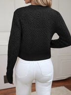 Sarah Express Women's Openwork Button Up Long Sleeve Cardigan