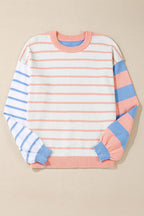 Sarah Express Women's Contrast Striped Round Neck Long Sleeve Sweater