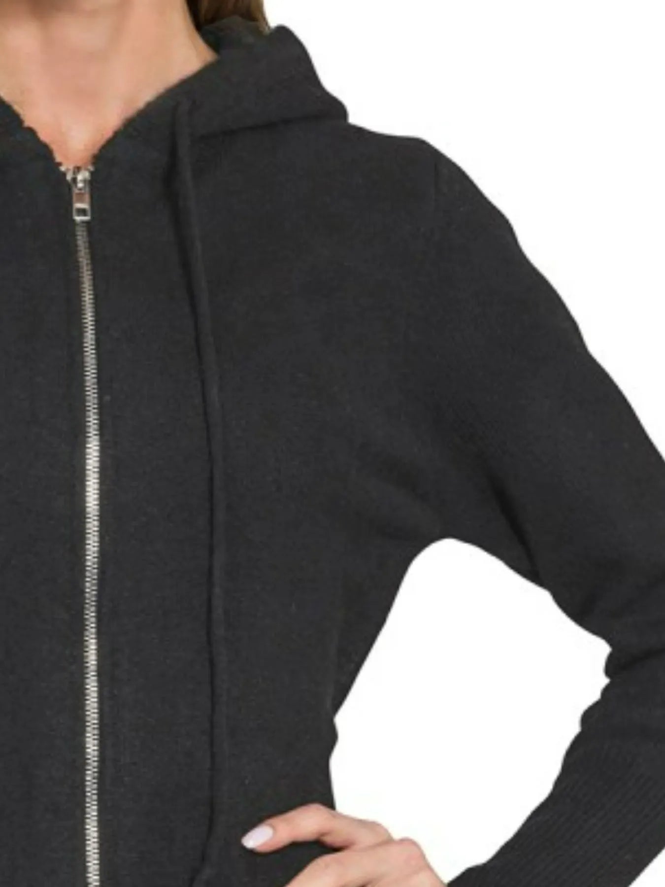Drawstring Zip Up Hooded Cardigan