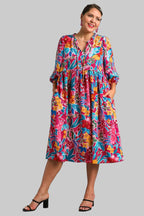 Sarah Express Women’s Plus Size Textured Notched Balloon Sleeve Blouse
