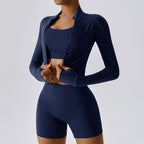 Women's 3-Piece Yoga Set Nude Feel Nylon Sports Bra Top Shorts