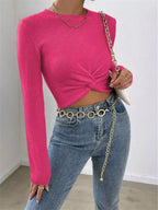 Sarah Express Women's Twisted Front Cropped Knit Top