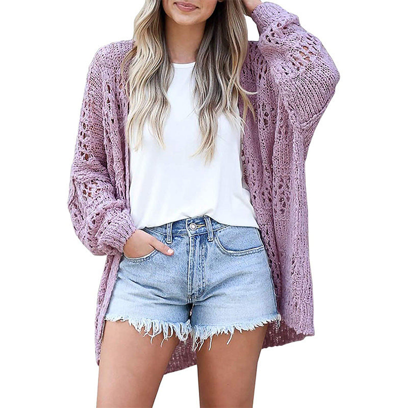 Women's Lightweight Knit Cardigan Long Sleeve V-Neck - Casual Fall Winter Loose Fit Open Front
