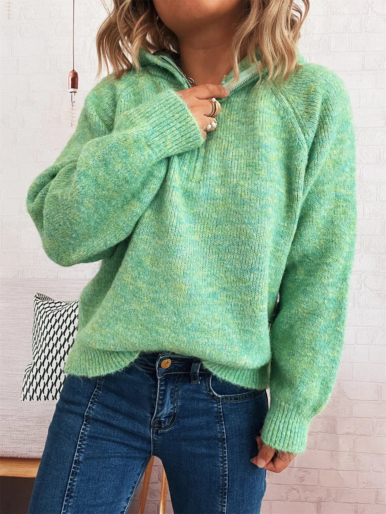 Sarah Express Women's Quarter Zip Ribbed Hem Sweater