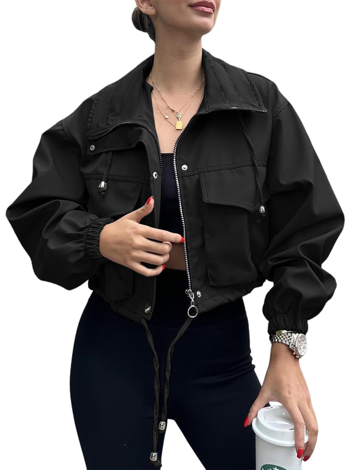 Women's Zipper Trench Coat Short Jacket