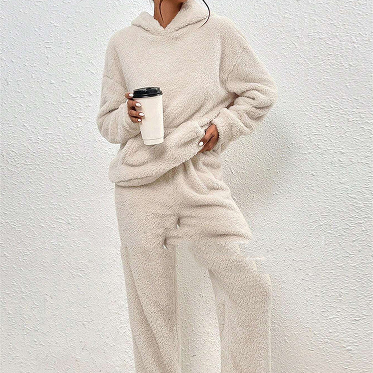 Women's Fleece-Lined Hooded Sweatshirt and Pants Two-Piece Cozy Lounge Set