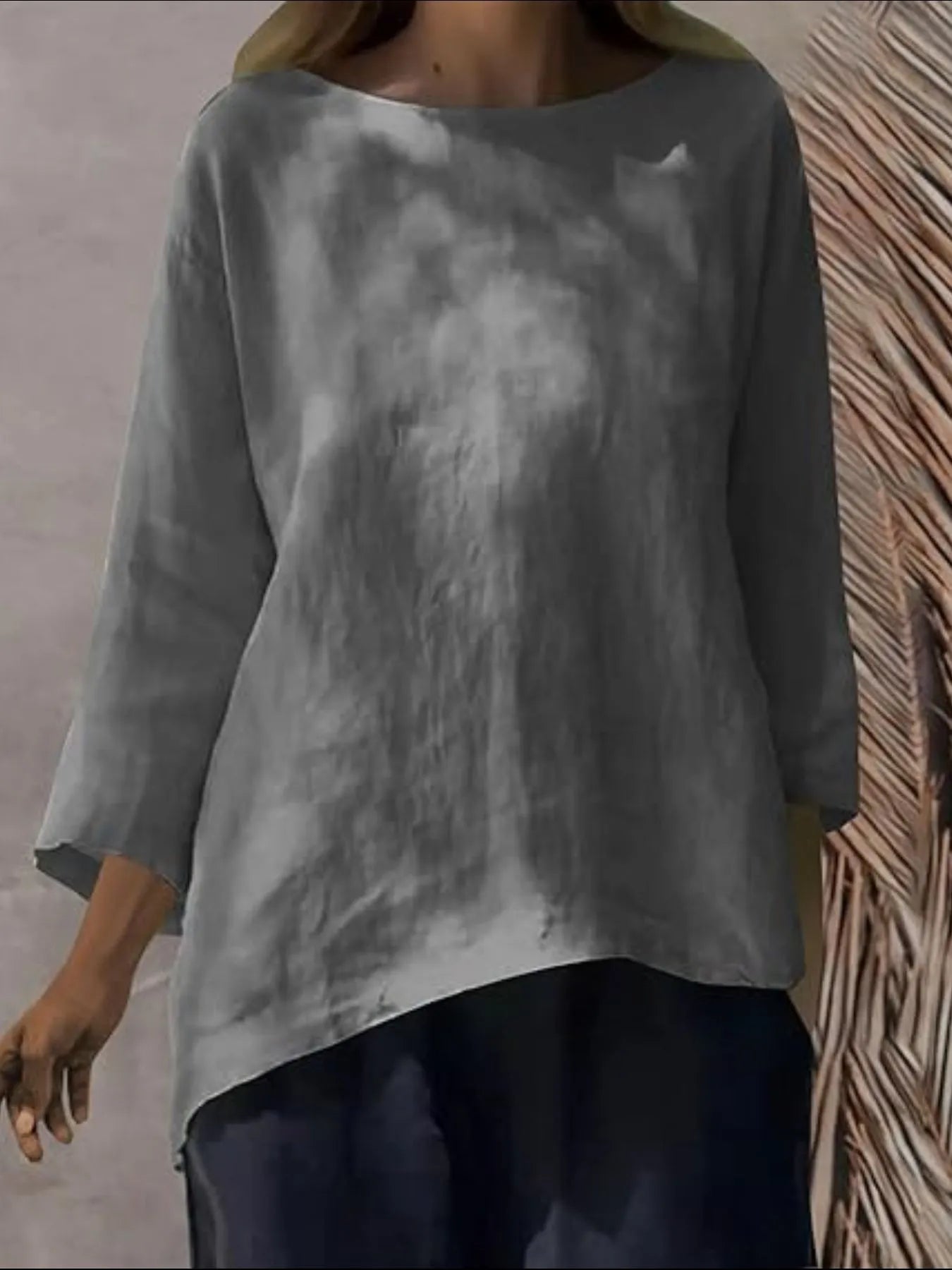 Sarah Express Women's Round Neck Relaxed Fit Blouse Plus Size Gray