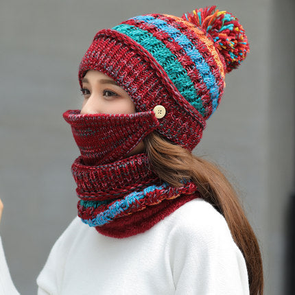Women's Korean Striped Knitted Winter Beanie Hat