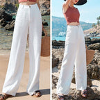 Women's High Waist Straight Leg Cotton Linen Pants Loose Fit Lightweight Summer Trousers