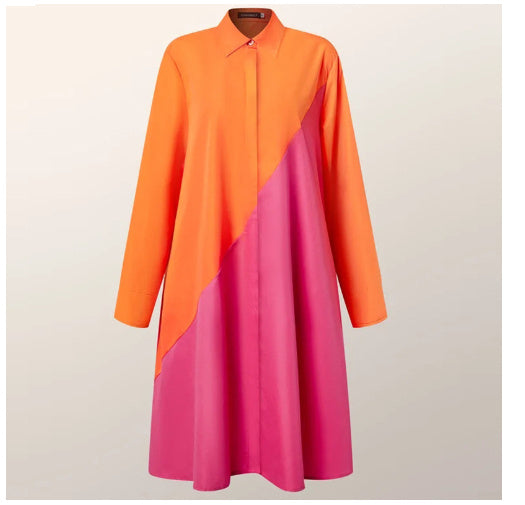 Women's Polo Collar Shirt Dress Long Sleeve Mid Length Cotton Blend Casual