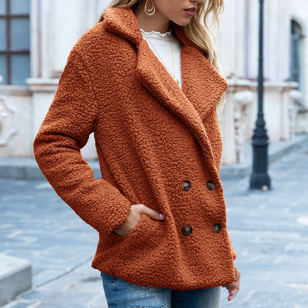 Women's Fluffy Lapel Button Cardigan Coat Loose Fit Winter Jacket Polyester Outerwear