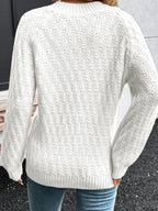 Sarah Express Women's Textured Knit Ribbed Edge V Neck Loose Sweater