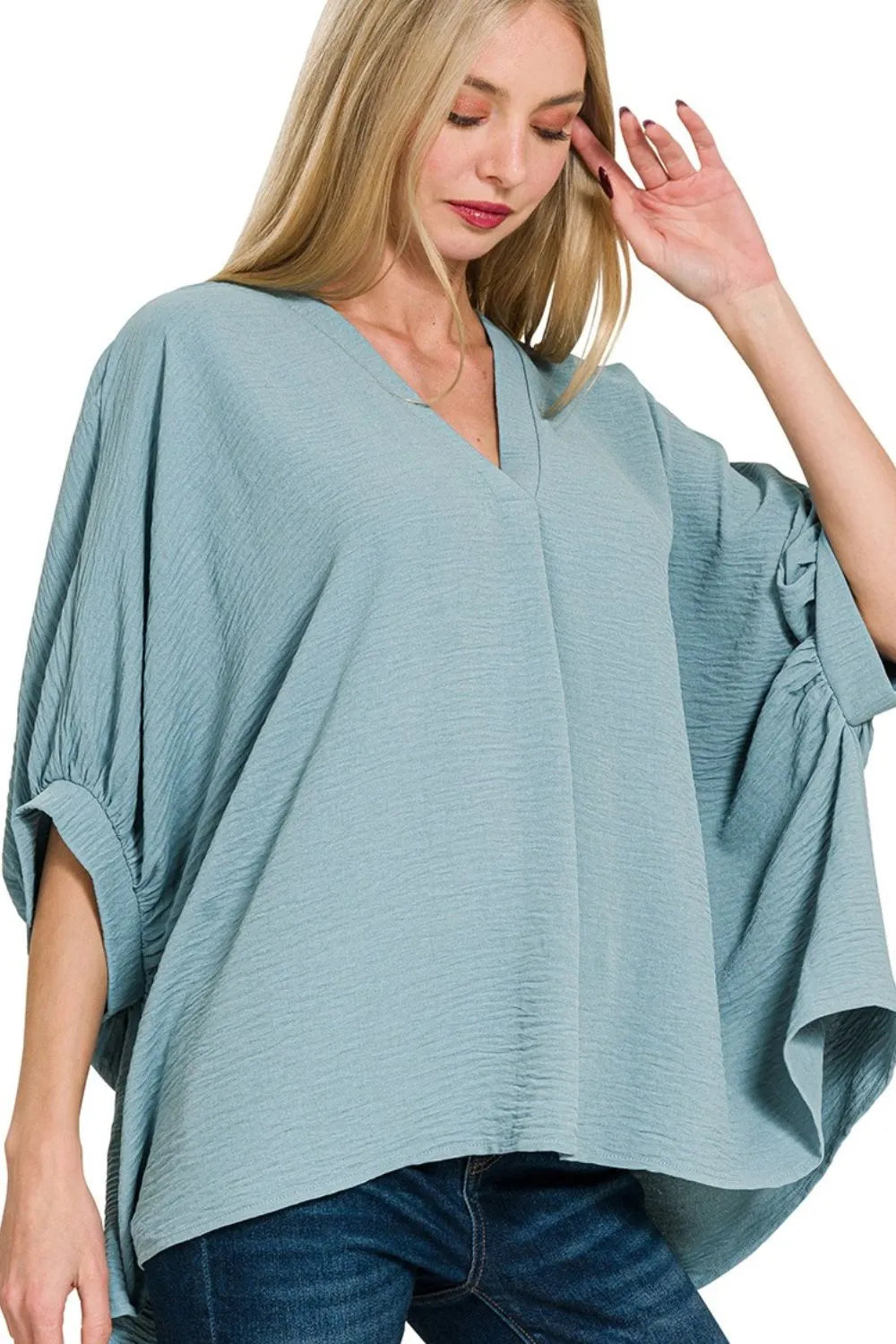 Sarah Express Women’s Oversized Airflow Blouse with V-Neck and Batwing Sleeves