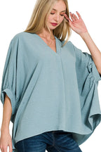 Sarah Express Women’s Oversized Airflow Blouse with V-Neck and Batwing Sleeves