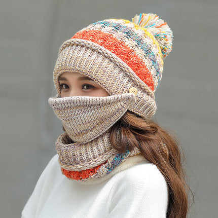 Women's Korean Striped Knitted Winter Beanie Hat